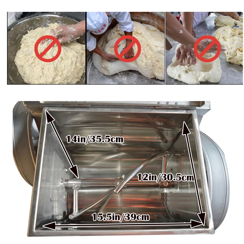 EQCOTWEA Commercial Dough Mixer, Electric Dough Mixing Machine,304 Stainless Steel Pizza Flour Dough Stand Mixer, Heavy Duty Flour Blender 1500W 30QT/15KG Kneading Capacity