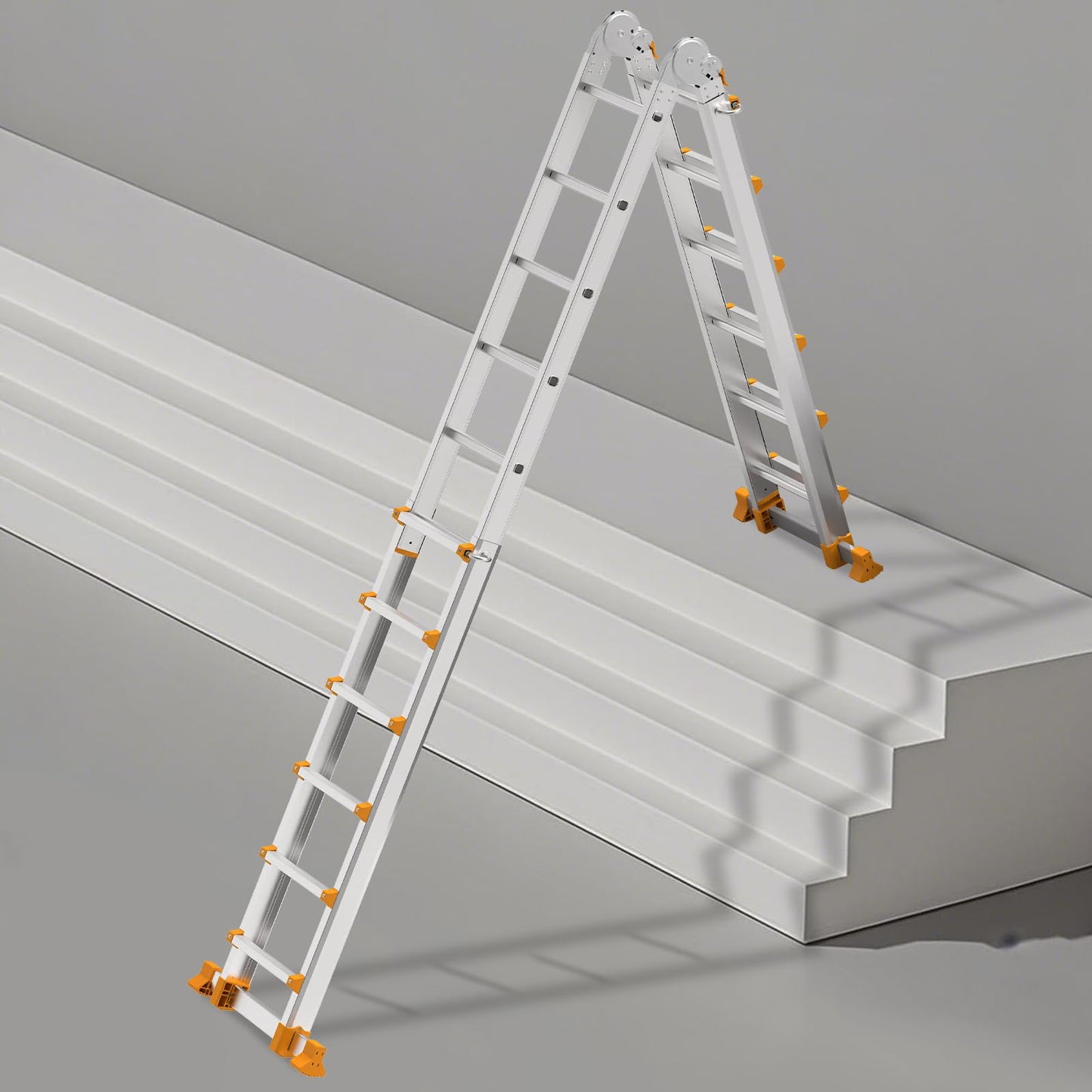 Valeo Ladder 22FT, Multi Position 6 Step Ladder Extension, Anti-Slip A Frame Folding Ladder with Removable Tool Tray, 330lbs Adjustable Telescopic Aluminum Ladders for Stairs Home Indoor Outdoor Roof