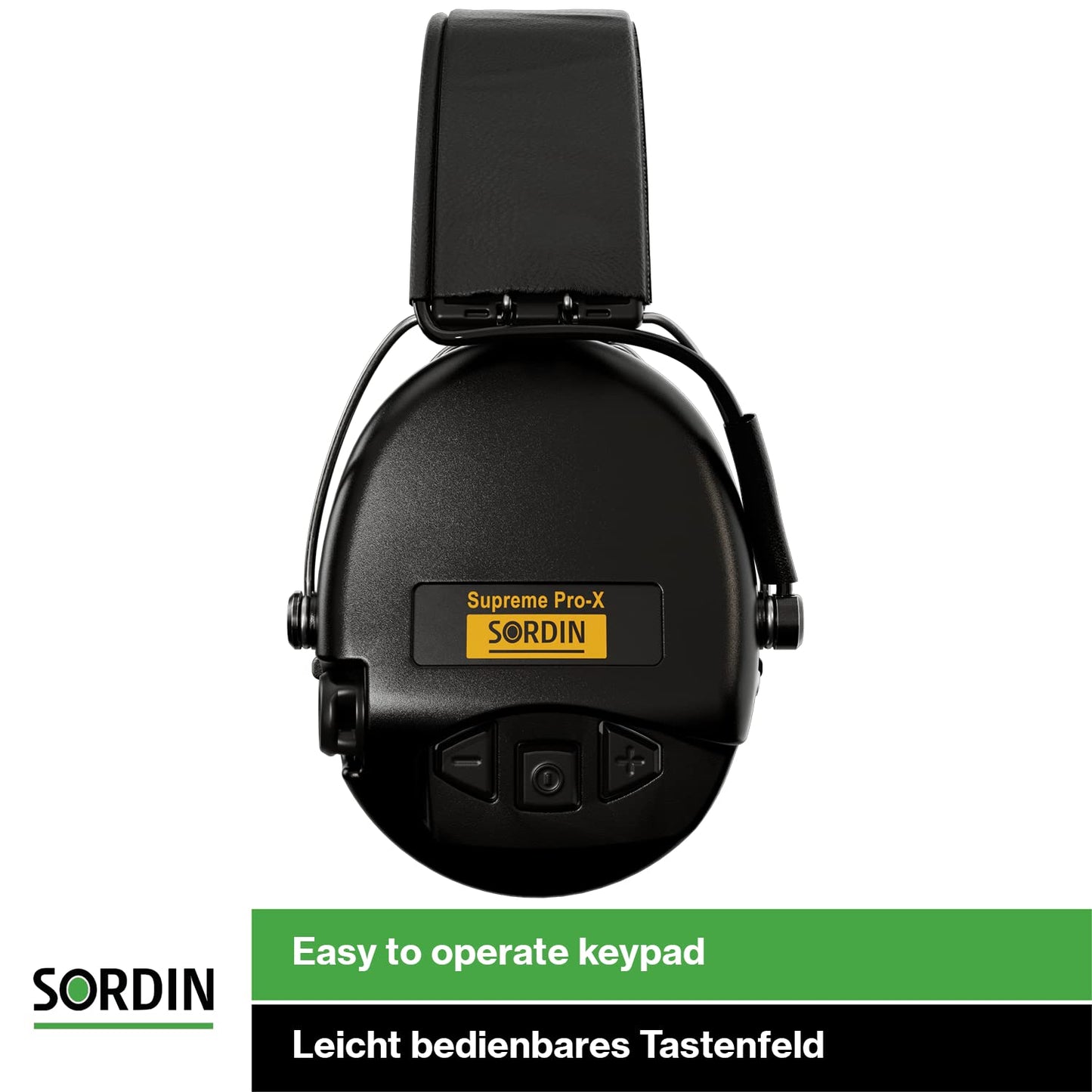 Sordin Pro-X Ear Muffs - 75302-X/L-02-G-S - Active and Electronic Ear Defenders w/Leather Headband - Gel Pads - Black