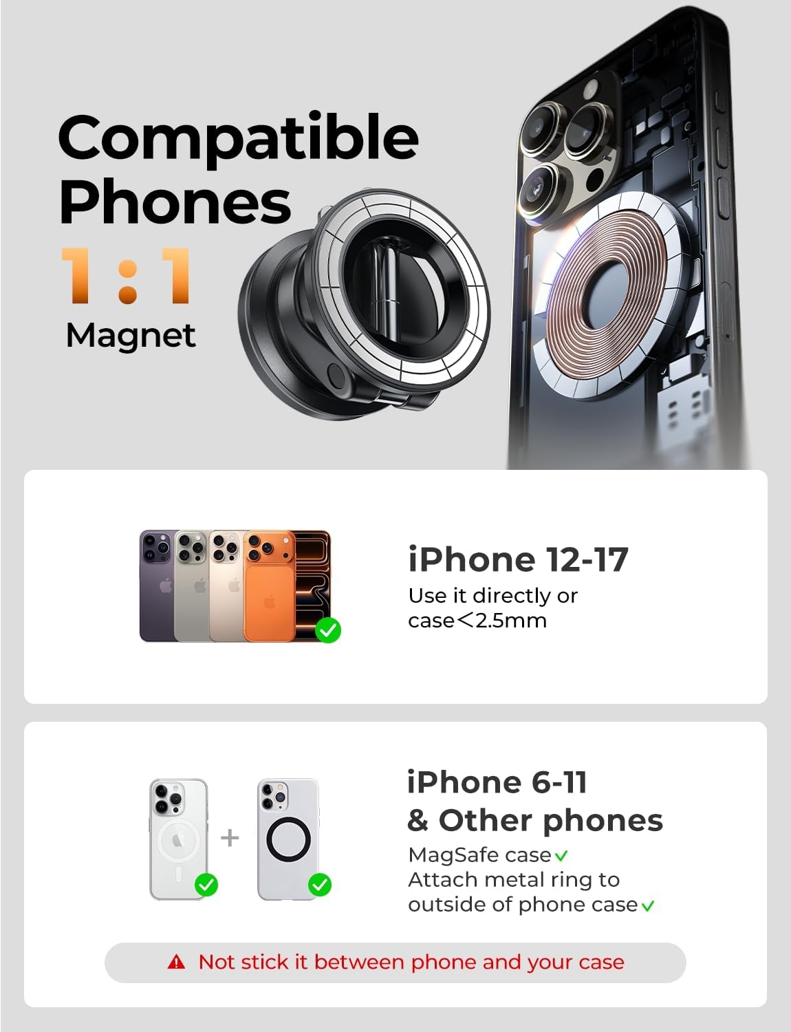 LISEN 17 16 15 14 13 12, S25, for Magsafe Car Mount, Cell Phone Holders for Your Car, Magnetic Car Accessories