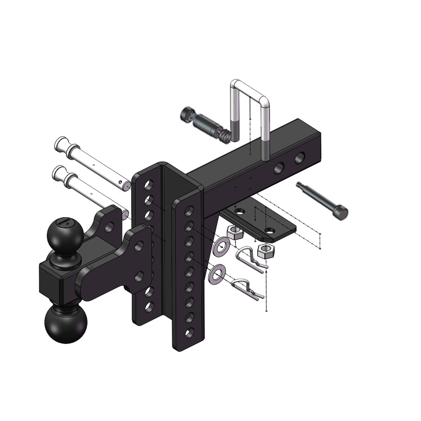 Adjustable Drop Hitch for 2 Inch Receiver, Heavy Duty Towing Hitch with 2" & 2-5/16" Dual Balls, 6" Drop/Rise Ball Mount, 20,000 LBS Max Capacity, Anti Corrosion Powder Coated Finish Matte Black