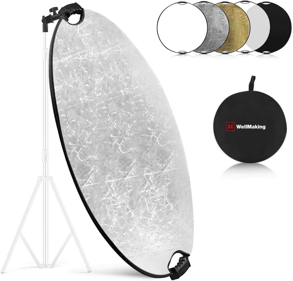 WELLMAKING 32 Inch (80cm) 5 1 Reflector Photography, Collapsible Light Reflector with Bag & tilt Adapter, in Handle