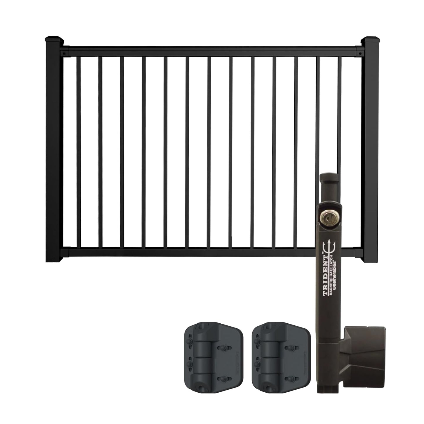 Weatherables 42 in. H x 5 ft. W Stanford Gate Kit – Aluminum Porch & Deck Railing Gate with Black Powder-Coated Finish, Adjustable Outdoor Entry Gate
