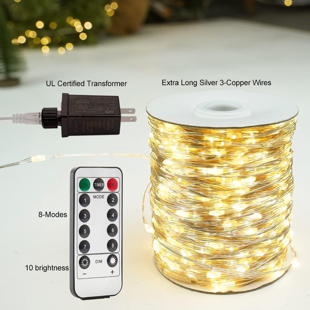 Skiennix 100FT Fairy Lights - 300 LED Waterproof Twinkle String Lights with Remote for Home & Garden