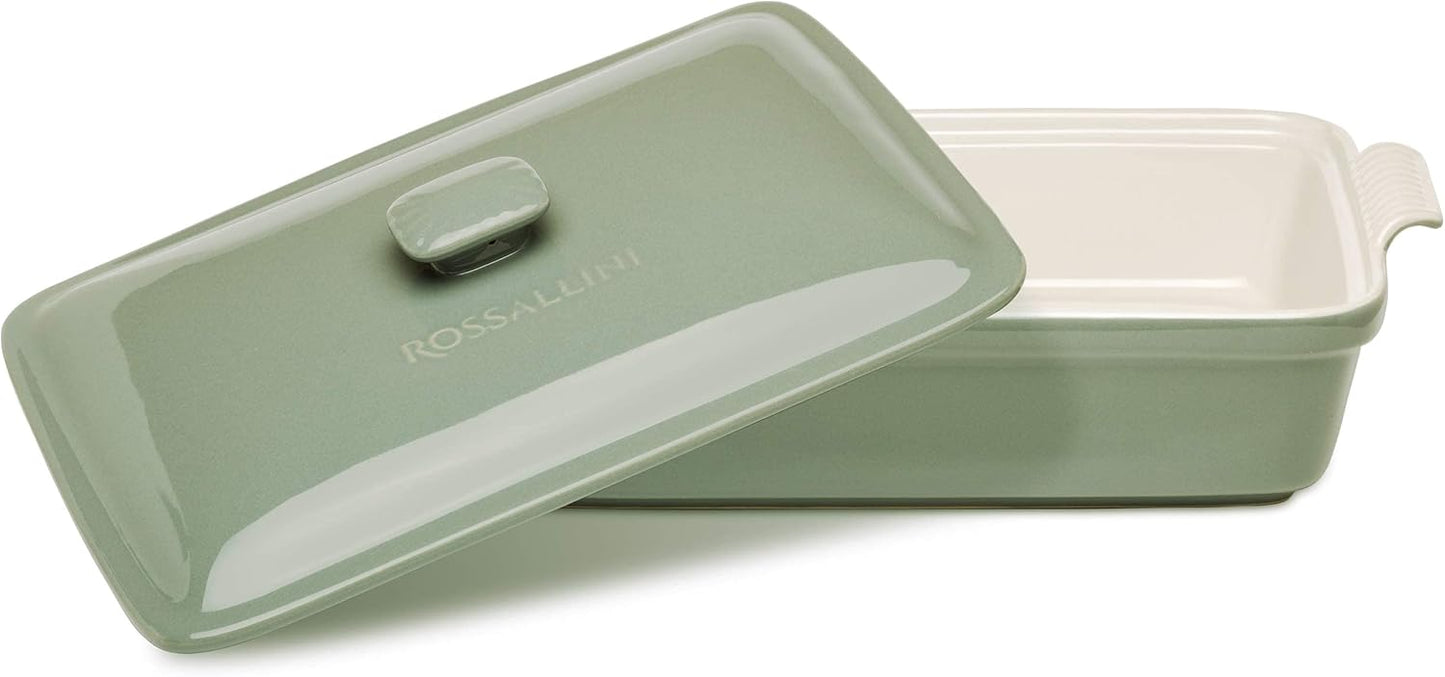 ROSSALLINI Stoneware Casserole Dish - Extra Large 4.23 Quart Bakeware Set with Lid | 13 x 9 Inch, Verde Salvia