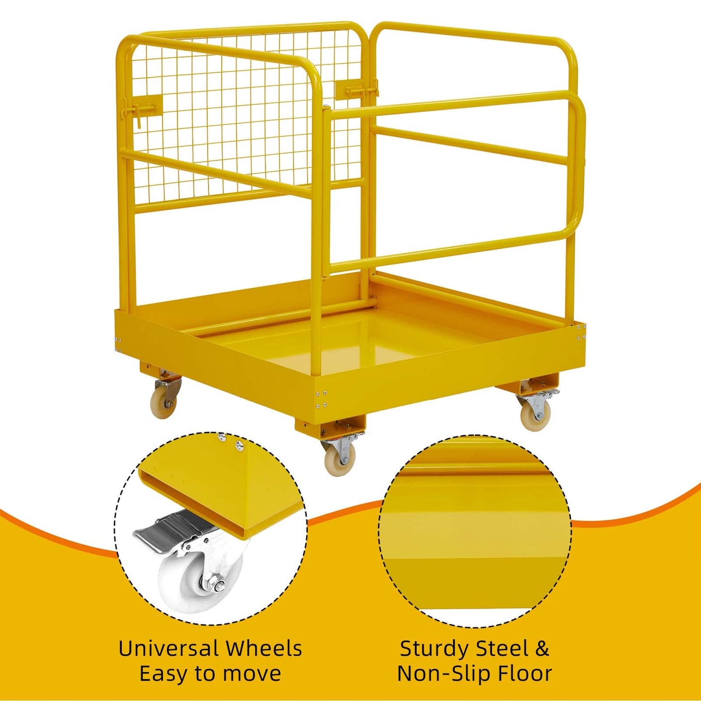 Forklift Safety Cage, Towallmark 36"x36" inch Heavy Duty Collapsible Forklift Work Platform,1200LBS Capacity with 4 Universal Wheels, for Most Aerial Jobs