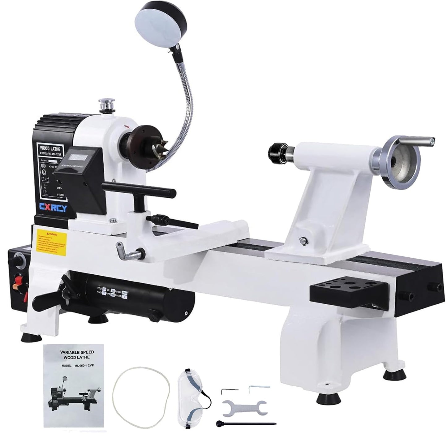 CXRCY 12" x 18" Wood Lathe, Powerful Benchtop Wood Lathe Machine 3/4 HP Infinitely Variable Speed 650-3800 RPM with Lathe Belt & Goggle for Woodworking, Woodturning (Model:WL460-12VF)
