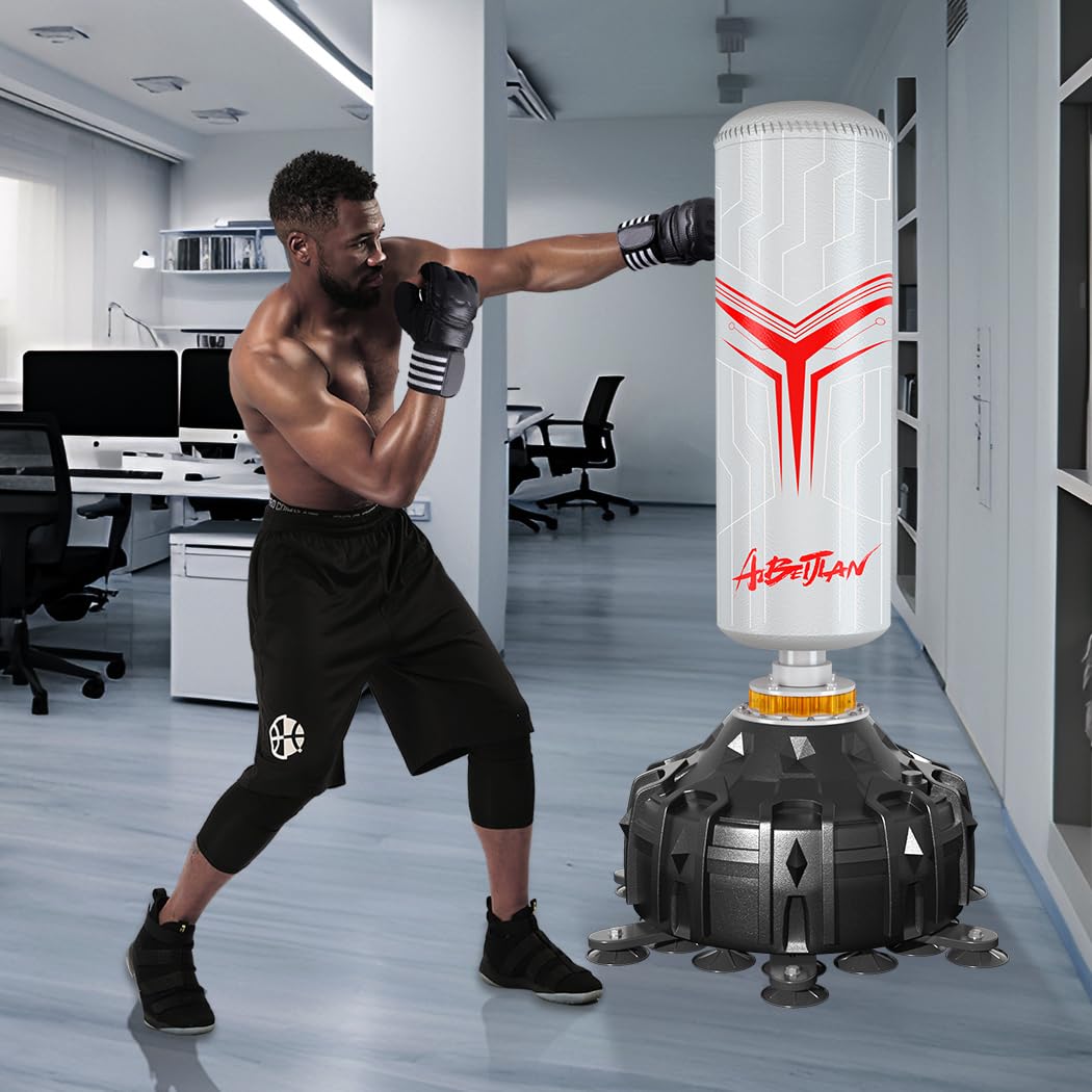 Freestanding Punching Bag with Boxing Gloves, Boxing Bag with Suction Cup Base for Adult Teens-Standing Kickboxing Bag for Home Office Gym(White)