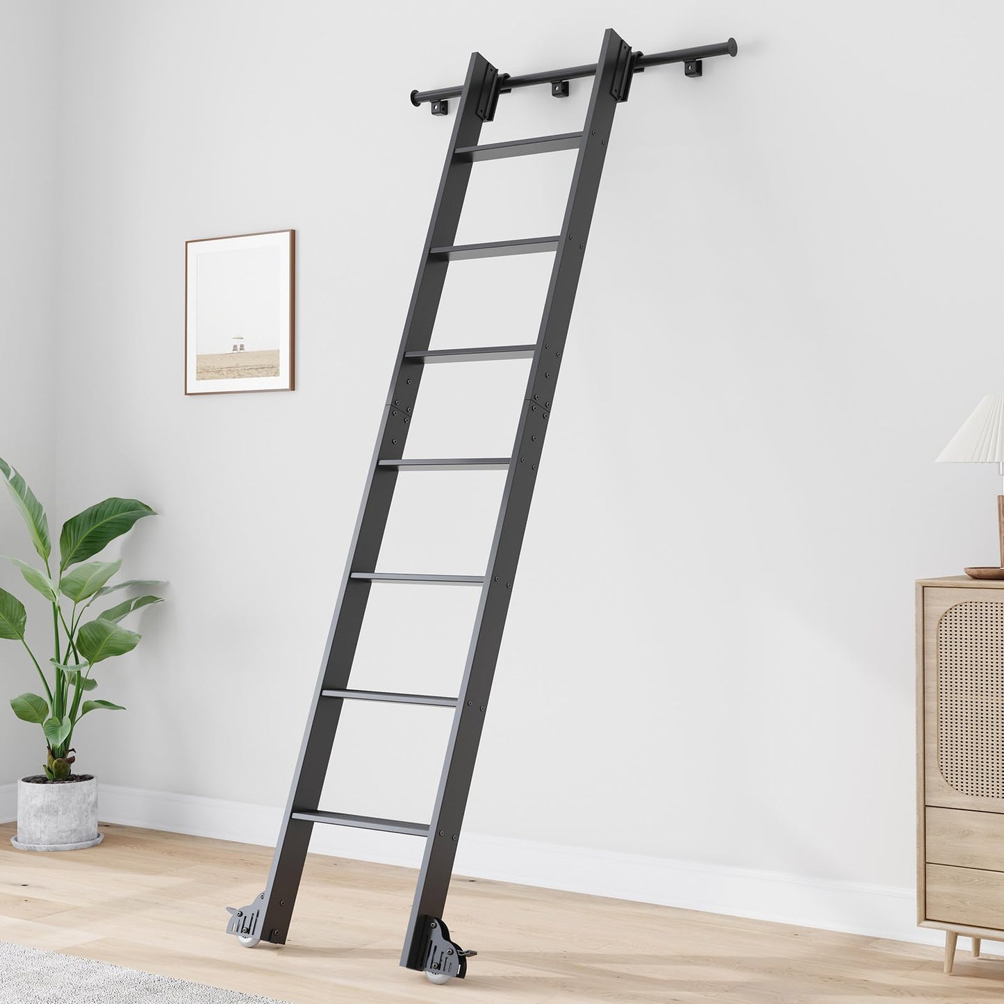 Fredbeck 8ft Rolling Library Aluminium Step Ladder 96" with 12FT Track Kit