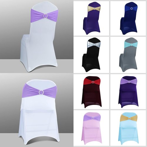 Babenest Spandex Chair Sashes - 50PCS Premium Stretch Covers with Buckle Slider for Weddings & Events | Purple