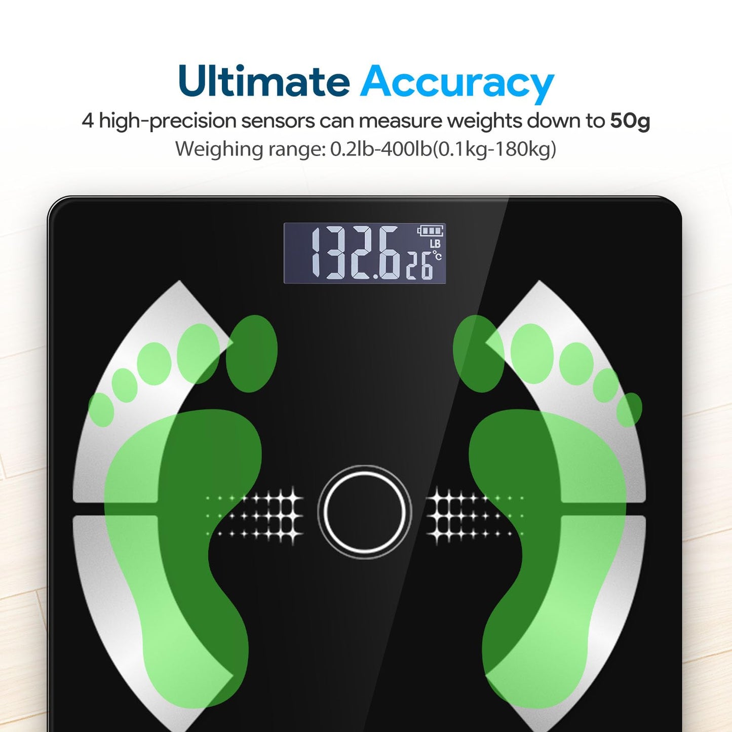 Smart Body Fat Scale - Accurate Digital Bathroom Scale with Bluetooth, 16 Essential Measurements Including Muscle Mass, Bone Mass, Body Water, BMI, and Visceral Fat【Black】