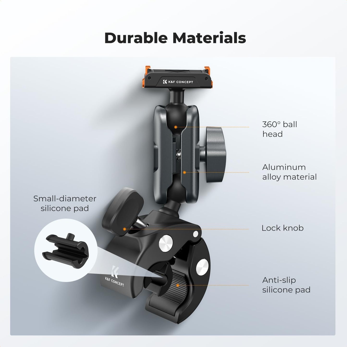K&F CONCEPT 360 5 Pro/4/3 Super Clamp Camera Mount with Dual Ball Head, Bike/Motorcycle Handlebar Tube Mount Quick