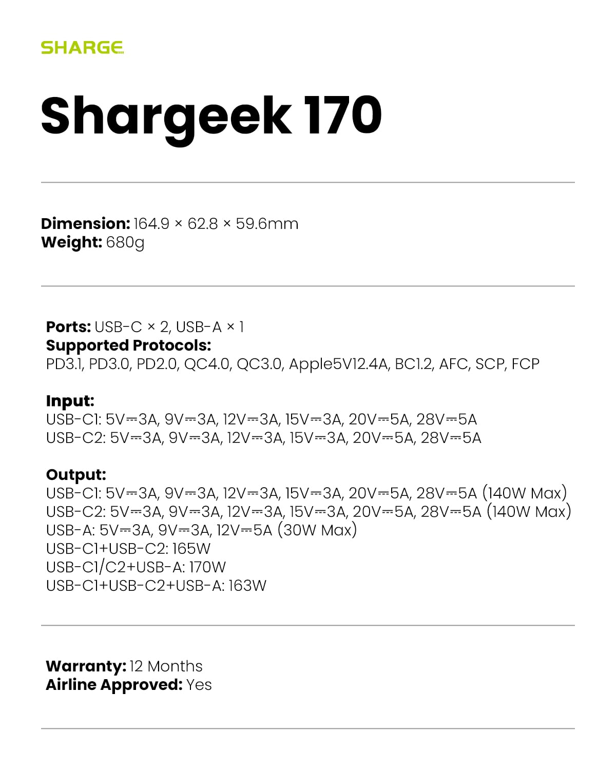 SHARGEEK 170 Power Bank, 170W Total 24,000mAh High Capacity Portable Charger with Smart Display, IP66 140W PD3.1 Battery Pack for Laptop iPhone 17/16/15 Galaxy S26/ Google Pixel MacBook, Steam Deck