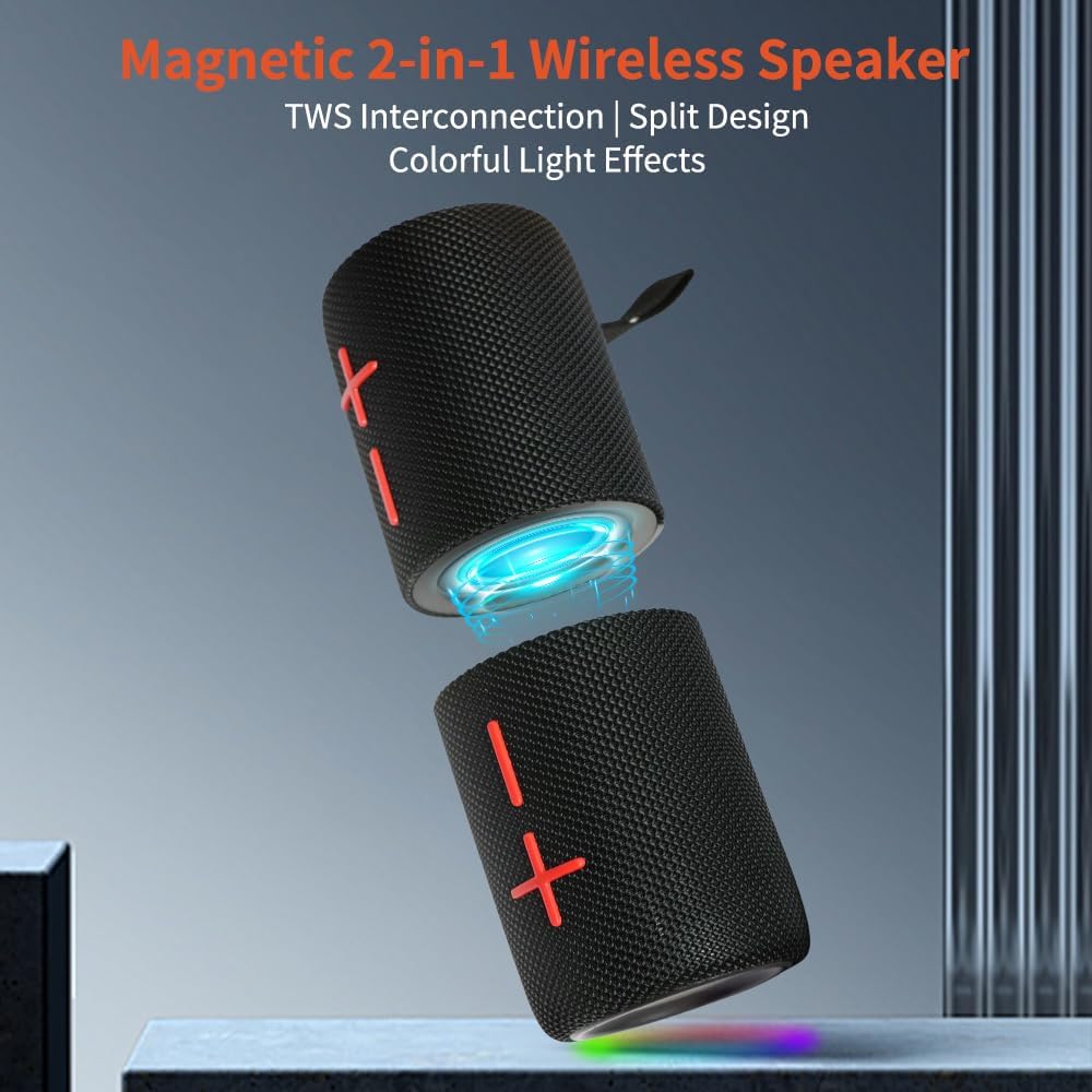 CYBORIS 2 1 IPX6 20W V5.3, 24H in Magnetic Dual Splittable Bluetooth Speaker, Waterproof Split Portable Wireless