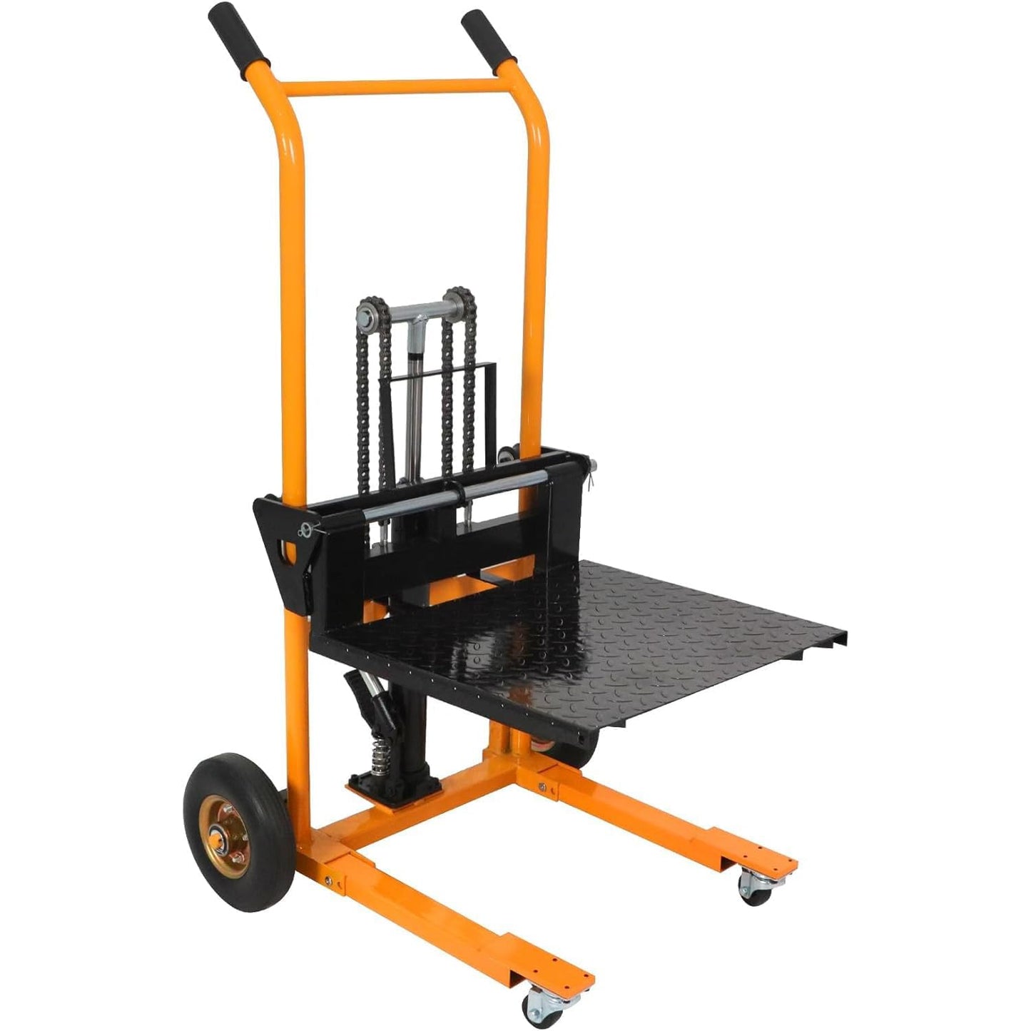 APOLLOLIFT Material Lift, 440 lbs Capacity 35.8" Lifting Height, Manual Hydraulic Stacker Pallet Jack Truck Dolly with Swivel Casters and Lift Plate (Yellow)