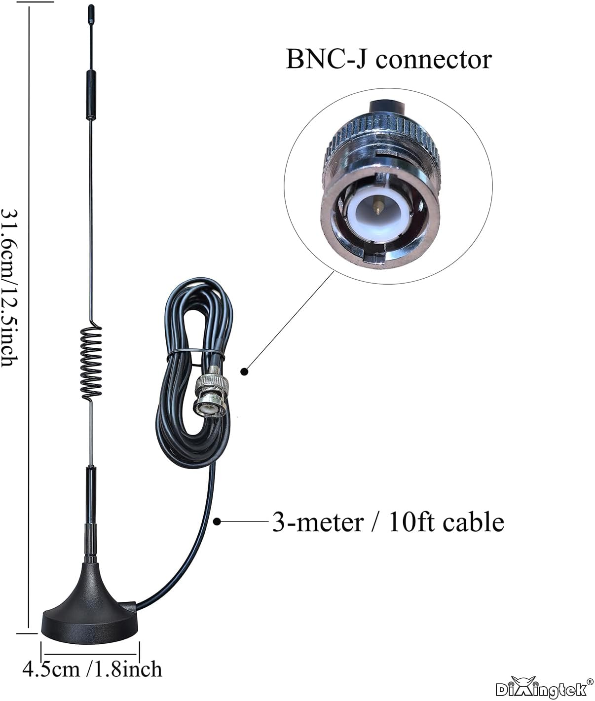 Dixingtek 45mm VHF UHF BNC Amateur Radio Scanner Antenna Magnetic Base, Compatible with Amateur cb Radio Police Scanner