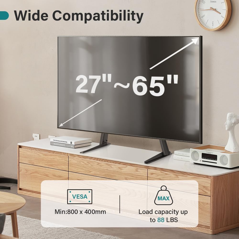 BFTOU 27 65 inch 800 400mm, 88lbs Black Universal TV Stand Tabletop for to LCD Flat Screen TV,Max VESA x Height