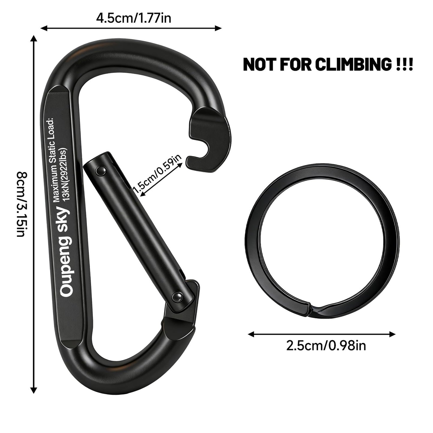 Carabiner Clip Heavy Duty - 3" Iron Carabiners 13KN (2922 lbs) Carabeaner D Shape Spring Hook Clips for Keychain Clip,Gym, Dog Leash，Hammocks，Camping, Hiking,Backpacking or Other Outdoor Activities.