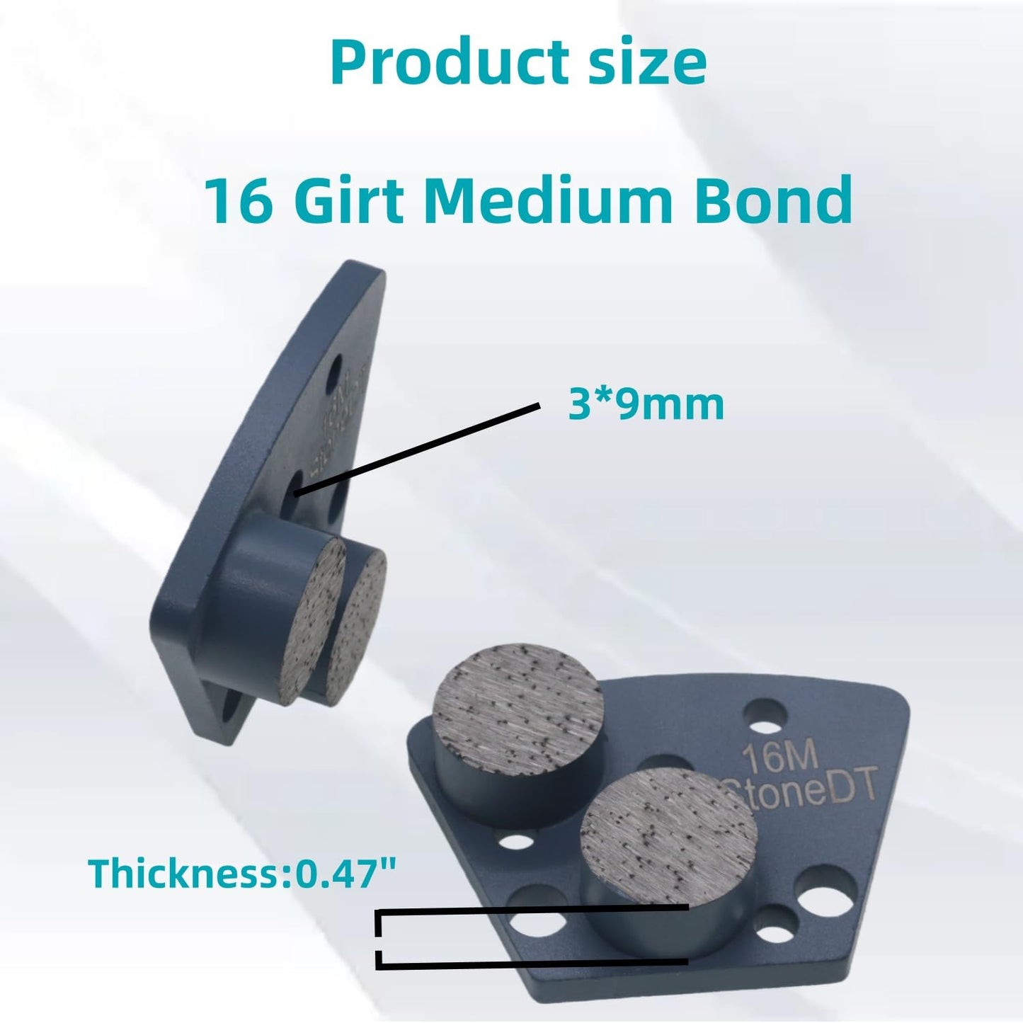 Diamond Grinding Shoes, Trapezoid Concrete Grinding Disc Fit with ASL Iron Horse Floor Grinders, Double Round Segs, 16 Grit Medium Bond, Pack of 9