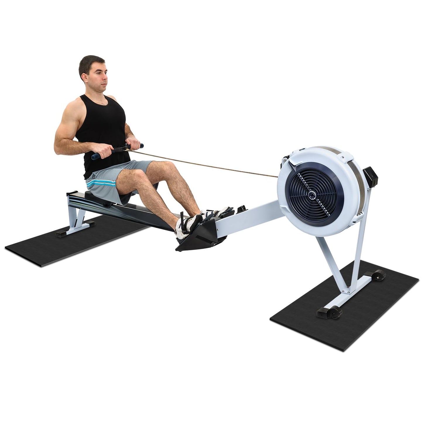 2PCS Fitness Equipment Mats and Floor Protector, Non-Slip Mat Rowing, Rowing Machine Bike Mat for Carpet & Hardwood Floors, Exercise Bike Mats (Two Pieces:36 * 12 inch)