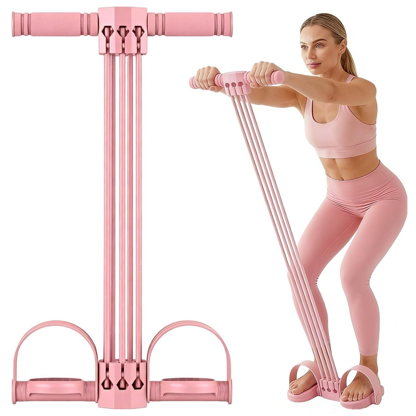 Pedal Resistance Band with Handle, Adjustable 6-Tube Foot Pedal Resistance Band, Multifunction Fitness Bands for Full Body Workout, Home Fitness Training for Abdomen, Arms, Legs & Waist
