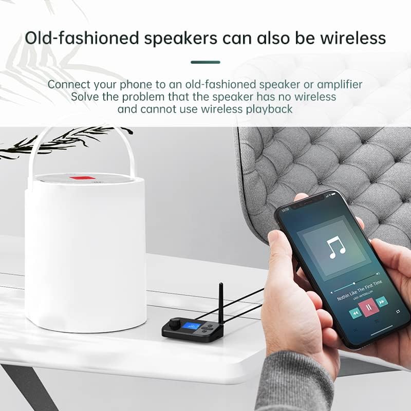 eppfun 3.5mm Bluetooth Transmitter for TV, Audio Adapter Receiver for Home Stereo with Volume Control ON/Off Switch LCD