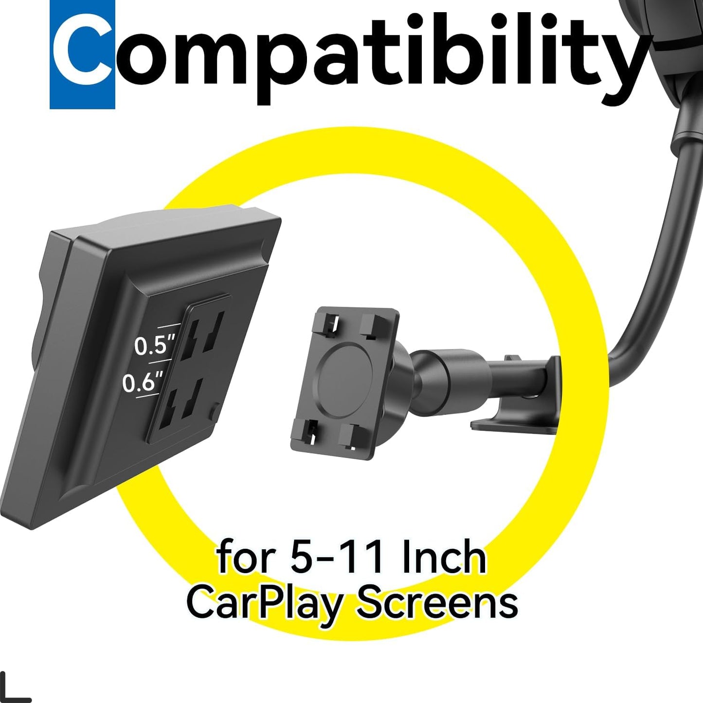 SkyTitan 300mm 4-Tab Long Arm Car Mount for Portable CarPlay Screens, Adjustable Angles, Within Reach Mounting Solution