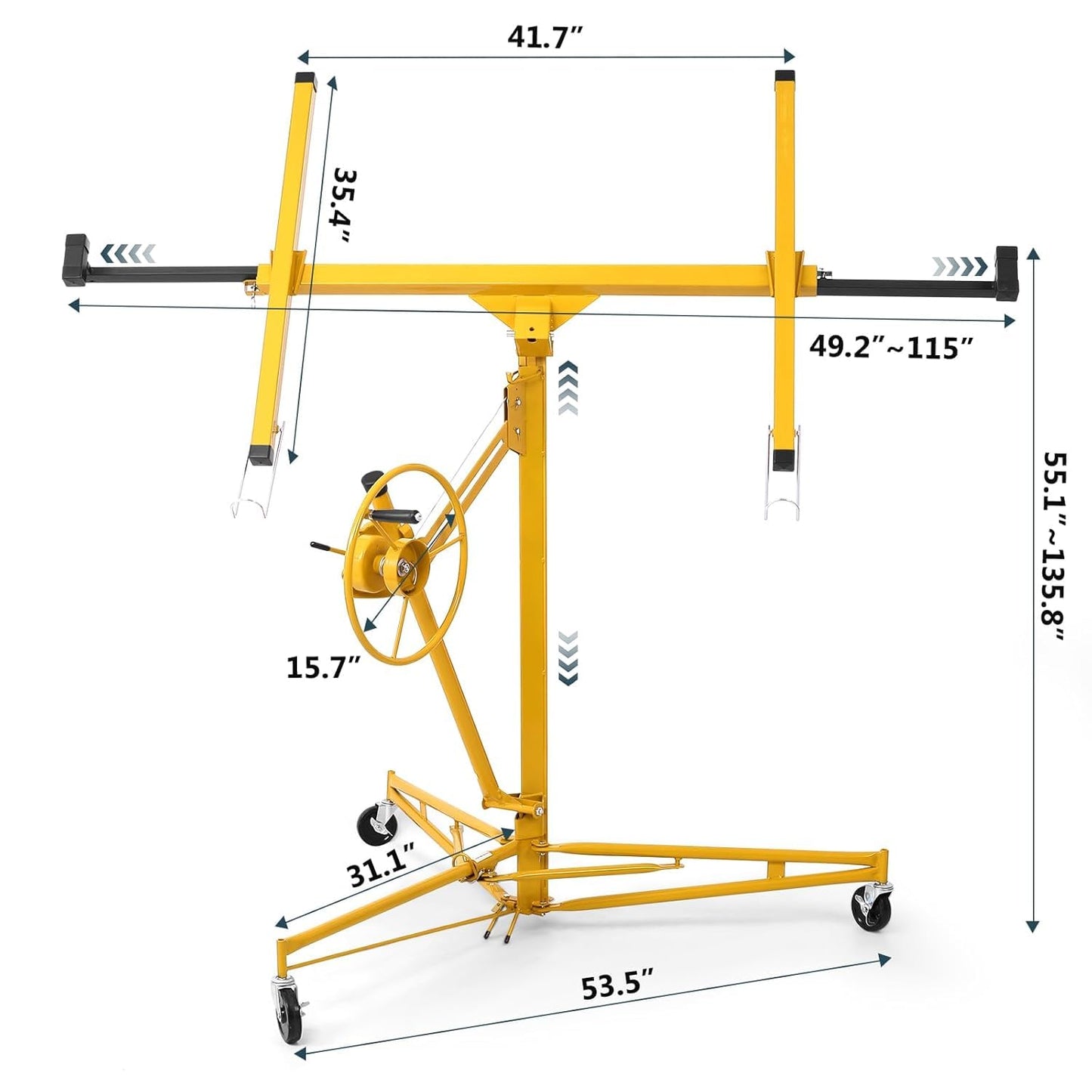 Rovibek 11FT Drywall Lift, Drywall Jack Lift for Ceiling, 360° Adjustable Drywall Panel Hoist, 150LBS Heavy Duty Drywall Lifter, Foldable Sheetrock Lift, Drywall Lift for Home Improvement (Yellow)