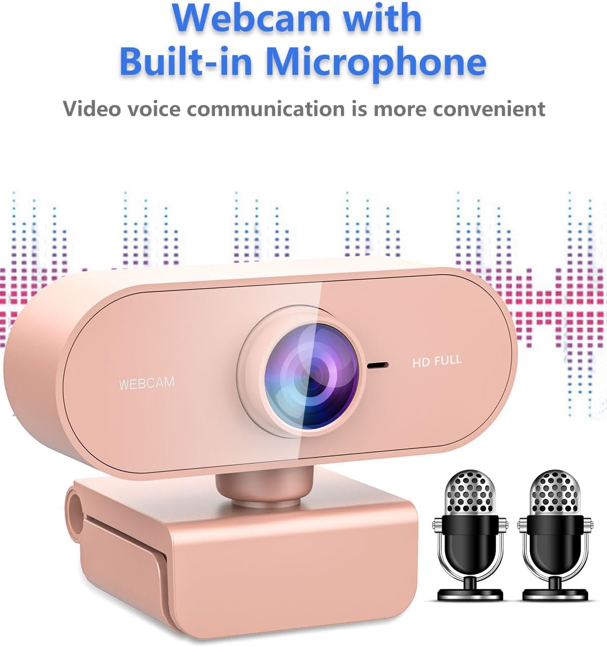 QMKKX 1080P Webcam for pc with Microphone,Full Hd Pink Streaming Web Cam with Mic for Mac Laptop, Small Computer Camera