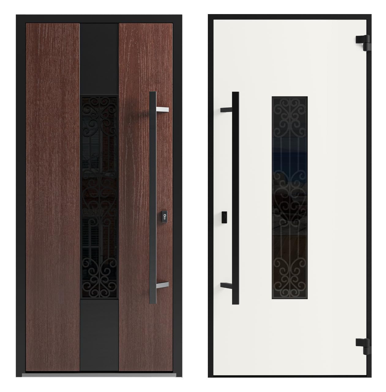 VDOMDOORS Front Exterior Prehung Steel Door/Ronex 1205 Bronze Oak/Side Exterior Window Sidelite/Entry Metal Modern Painted W36+14" x H80 Right Hand Inswing