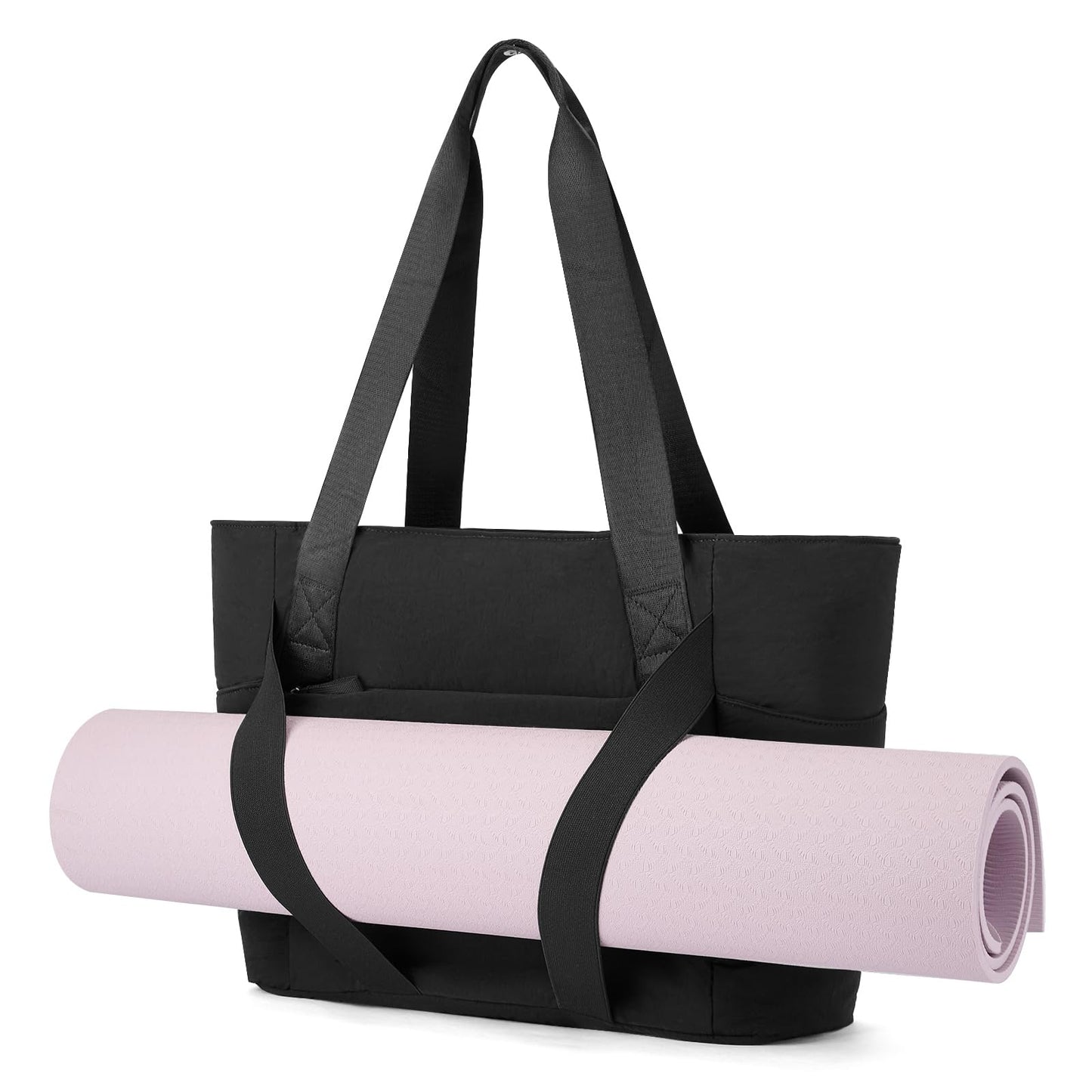 Axcone Cute Yoga Mat Bag Carrier, Pilates Bag for Women, Yoga Tote with Luggage Sleeve & Mat Straps - Gym Work Bag Travel Black