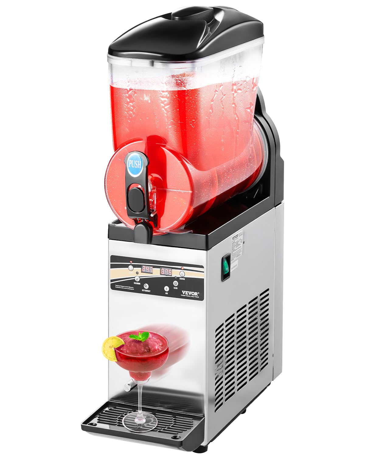 VEVOR Slushie Machine, 15L Single Tank Commercial Margarita Machine, 60 Cups Stainless Steel Margarita Smoothie Frozen Drink Machine, Slushy Machine for Home Party Restaurants Cafe Bars
