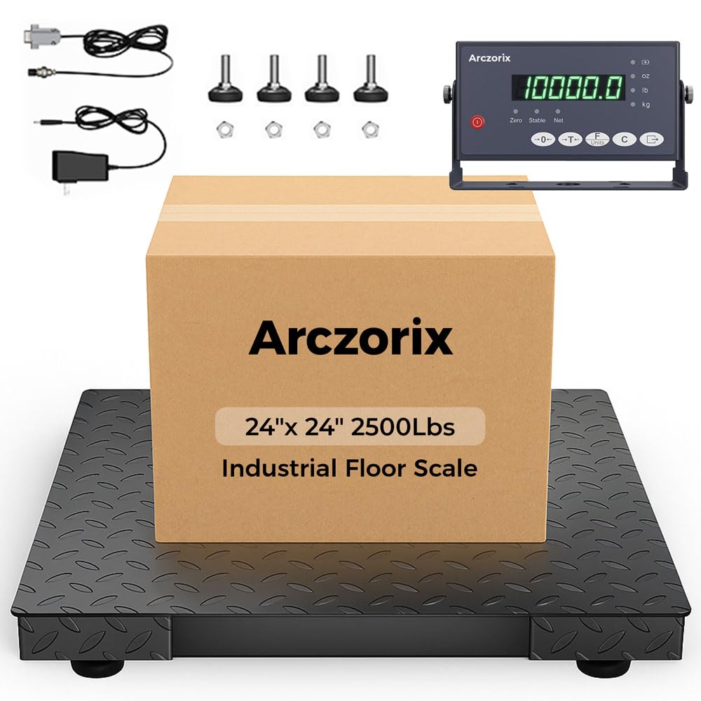 24"x24" 2500Lbs Arczorix Industrial Floor Scale, Precision Pallet Scale with Digital Indicator, Heavy Duty Weighing Scale for Floor Bench Office Weight Weighing