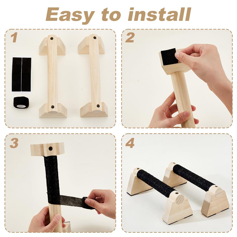 AHANDMAKER 2Pcs Wooden Parallettes Bars for Handstand Training 9.8x3.8x3.9 in Natural Bisque Calisthenics Equipment Push Up Bars Dip Stands for Home Gym Strength Training Men Fitness Essentials