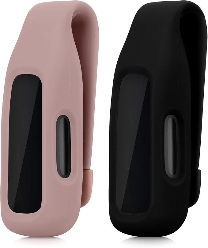 kwmobile 2X Clip Holders Compatible with Fitbit Inspire 3 / Inspire 2 / Ace 3 - Clip-On Holder Replacement Set - Black/Dark Blue