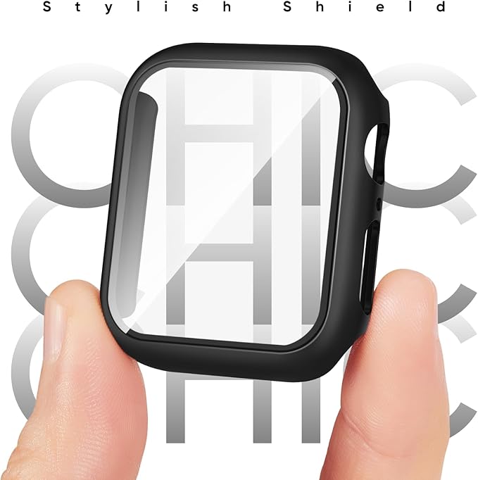 Compatible for Apple Watch Band 40mm 41mm and Case with Screen Protector, Soft Silicone Sport Strap Bands and Protective Cover with Tempered Glass for iWatch Series 9 8 7 SE 6 5 4