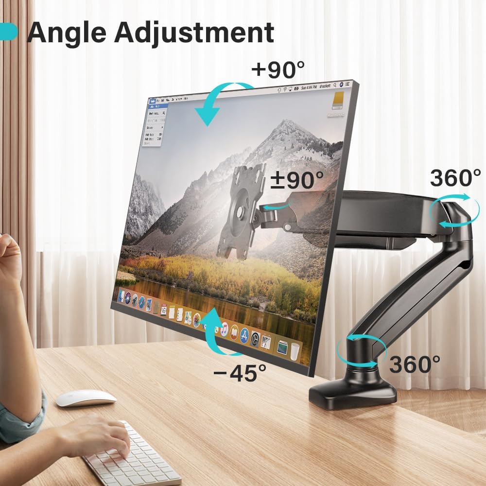 BFTOU 32 inches 17.6 lbs, Grommet Black Single Monitor Arm Adjustable Stand Monitor Mount up to and Computer Desk Mount