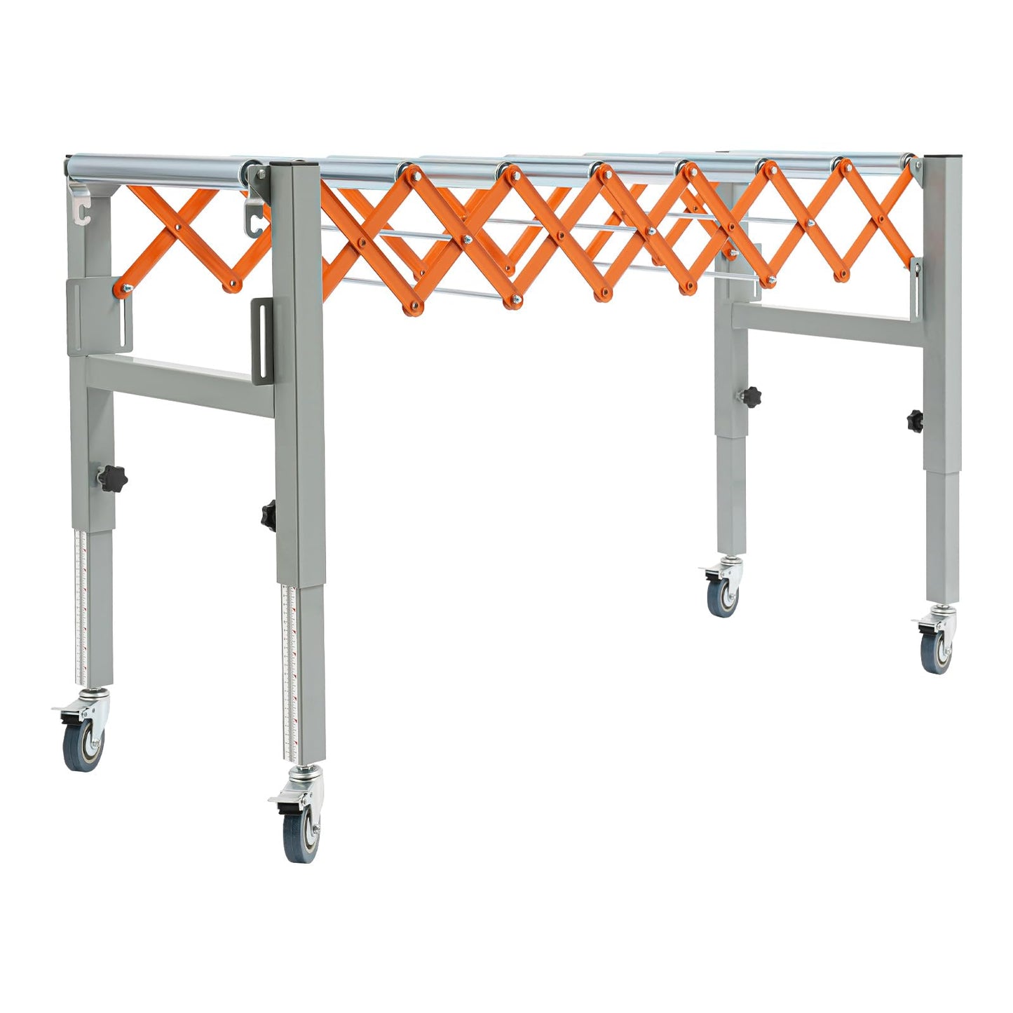 Adjustable Conveyor Roller Stand, Expandable Gravity Conveyor on Wheels Infeed/Outfeed Support Roller Turning Conveyors Belt with 2 Hooks for Warehouse Factory Various Conveying