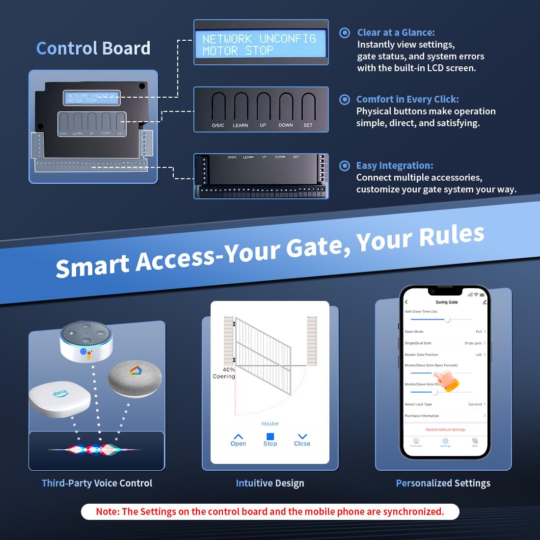 TOPENS XD551 Smart Gate Opener for Medium Duty Single Swing Gates Up to 18ft, Automatic Gate Opener with App Control AC Powered Remote Control Kit Solar Compatible