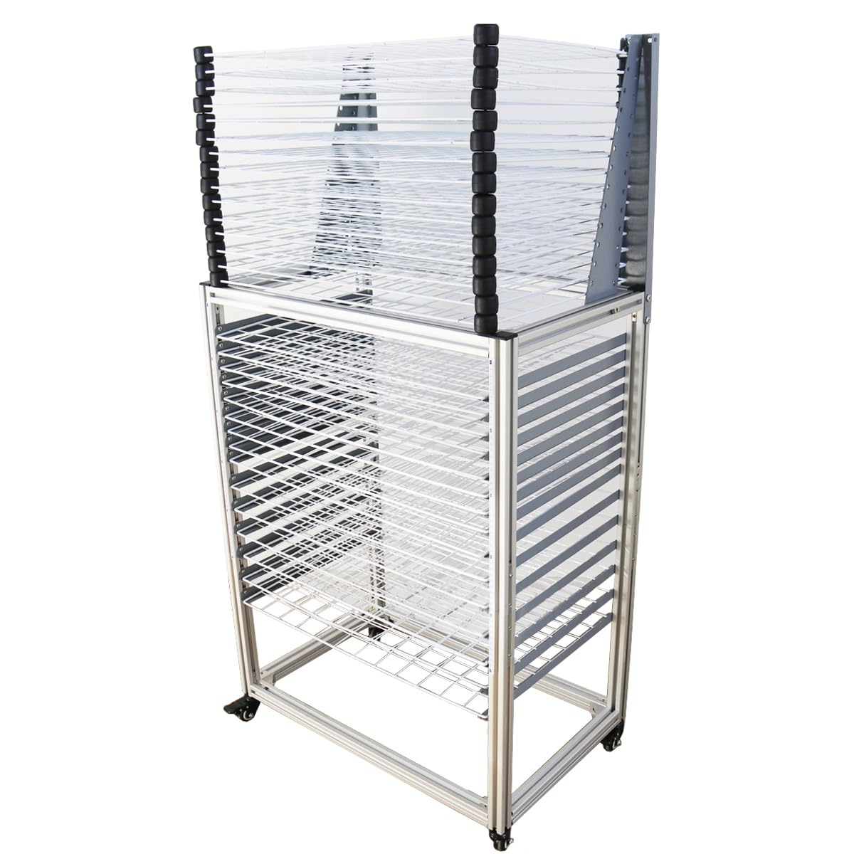 INTBUYING Art Drying Rack Ground-placed Movable Push and Flip-open Removable Paint Art Storage Drying Rack with Wheels for Classroom (30 Shelves) 27 * 17 * 52"