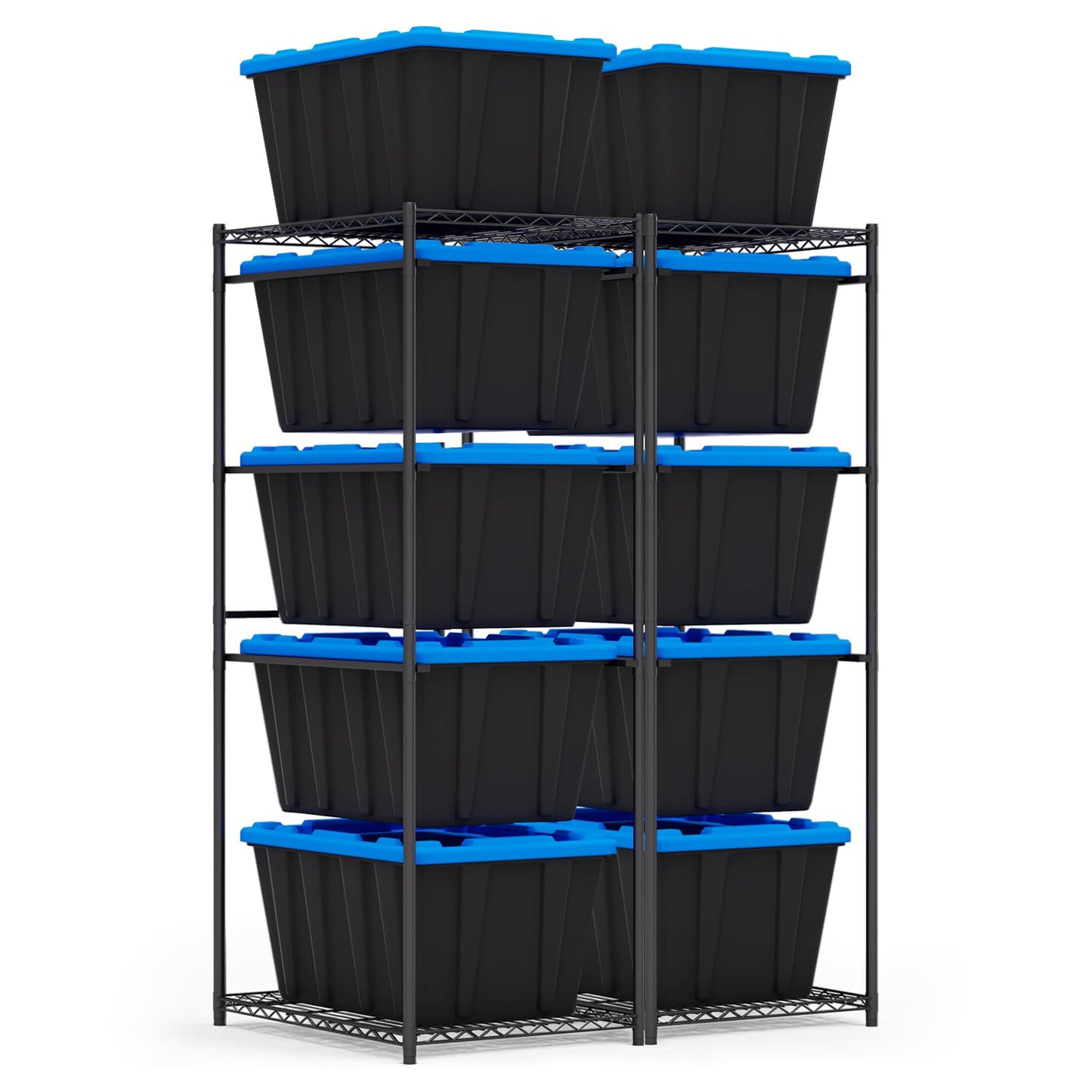 BestOffice 5-Tier Tote Storage Rack 27 Gallon Bins Wire Storage Shelving Unit 250 LBS Metal Rack Organizer for 18"-20.6" Width Bins for Garage Pantry Kitchen Basement, 30.9"x23"x67.3", Black, 2 Pack