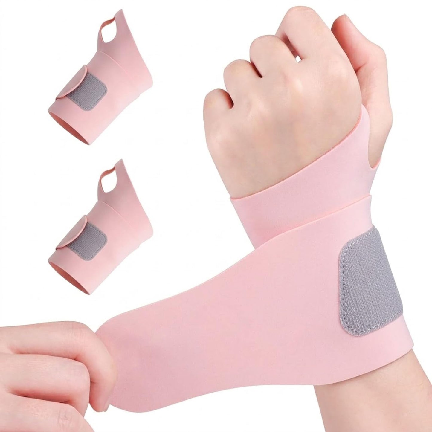 2 Pack Ultra-Thin Wrist Brace, Pink Adjustable Elastic Wrist Support for Carpal Tunnel, Wrist Wraps for Left/Right Hand, Fit for Work, Sports, Daily Use for Women & Men