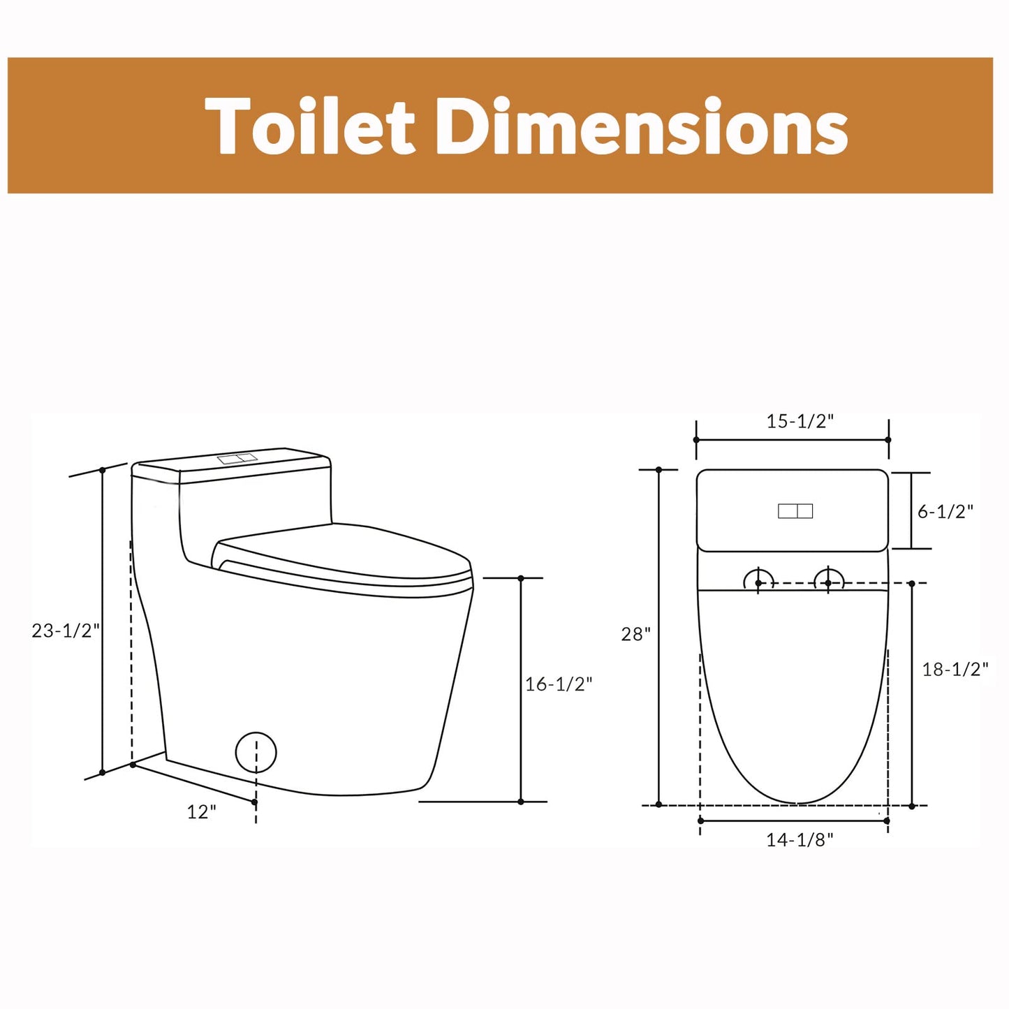 SouNor 12"Rough-in Ceramic One Piece Elongated Toilet for Modern Bathroom with Top Dual Flush (0.8/1.6GPF) Soft Close Seat ADA Standard Seat Height with Black Button.