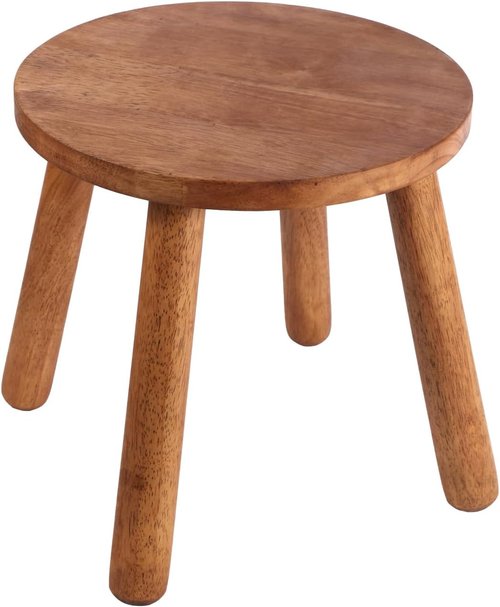 **Round Solid Wooden Step Stool - Detachable Wood Legs for Versatile Use | 11.8" Height in Walnut**