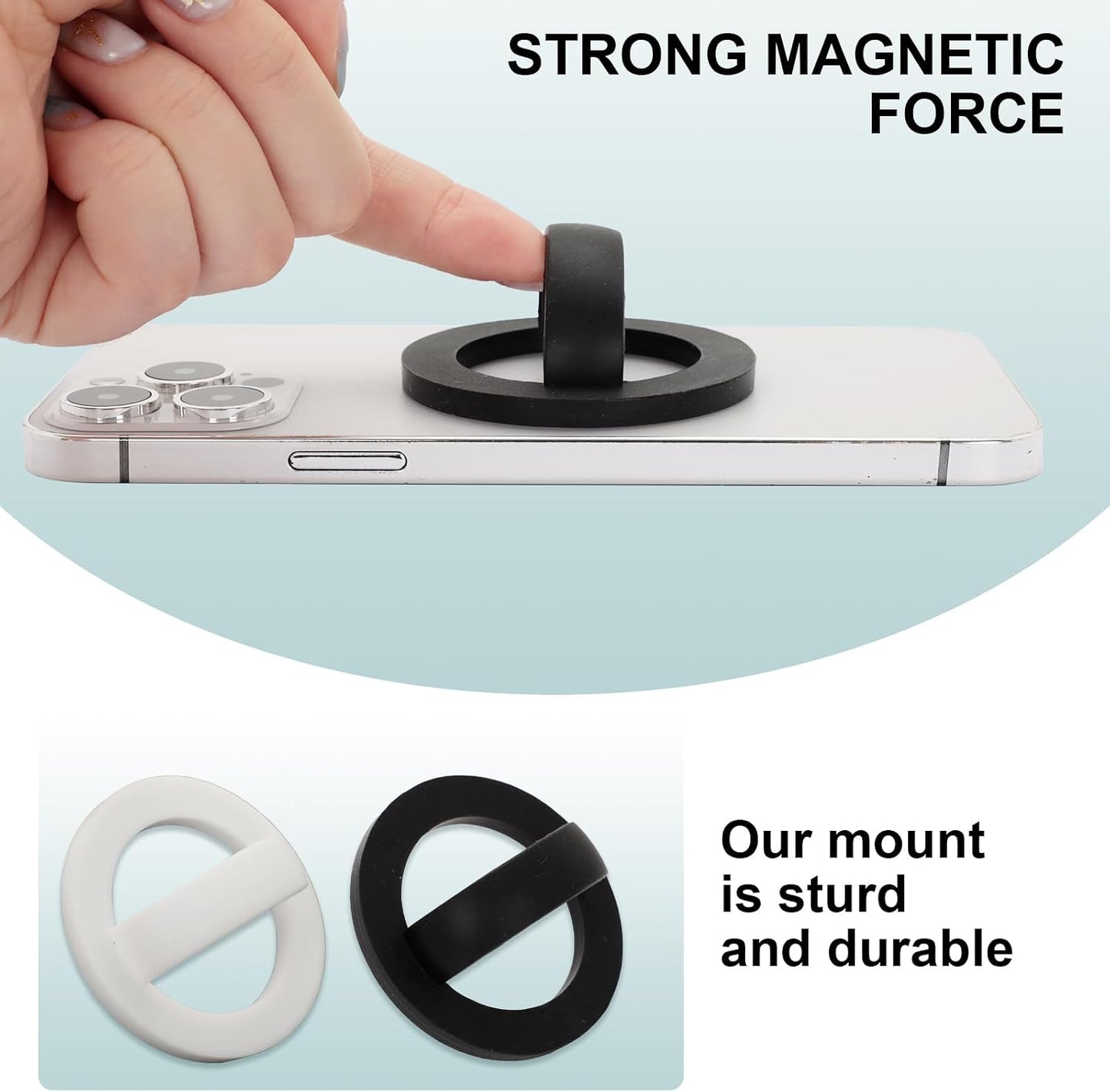 Bnapott 2pcs 360 Silicone Ring Grip Phone Holder, Soft Finger Loop for MagSafe iPhones, White & Black, Rotating