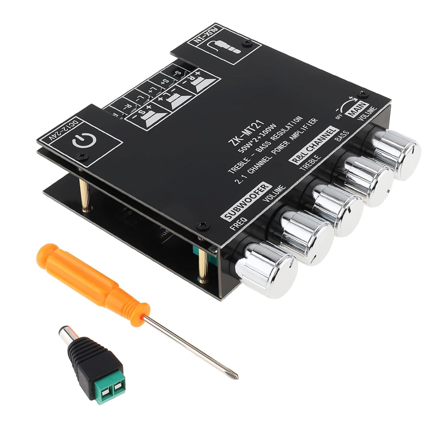DiGiYes 2.1 50W 2+100W 12V-24V Bluetooth Power Amplifier Board with Subwoofer Channel x DC Audio Power Amplifier Module