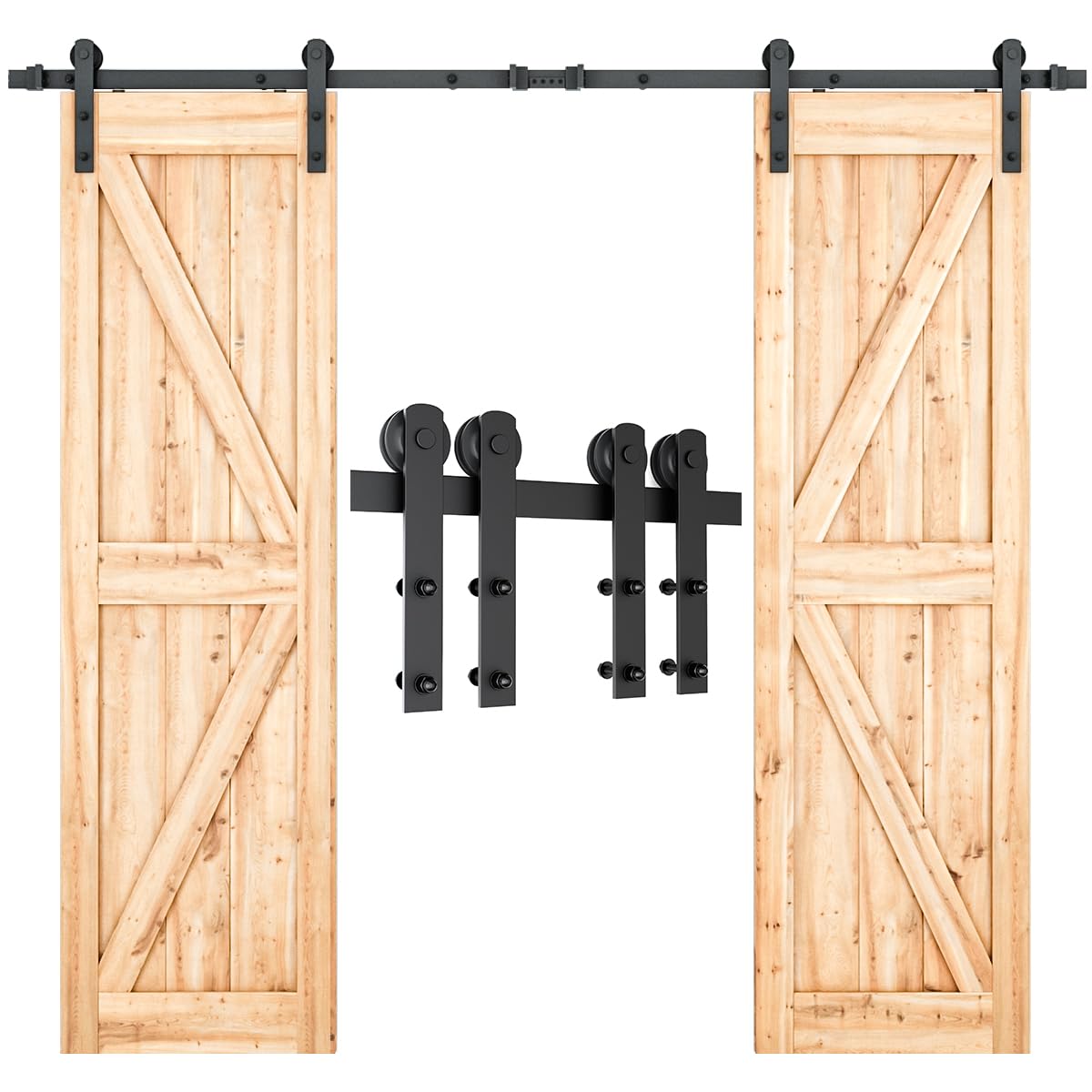 SMARTSTANDARD 8.2 FT Double Barn Door Hardware Kit - Heavy Duty, Smooth and Quiet Sliding Operation - Easy to Install with Step-by-Step Installation Instruction - Fits 24" Wide Door Panels