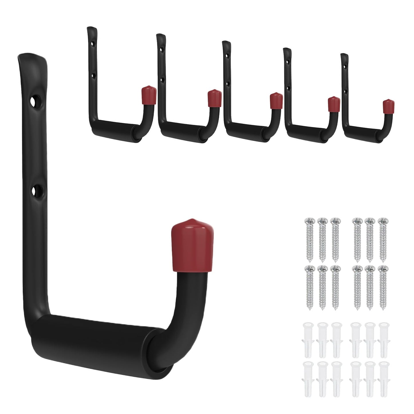BRCRXW 6 Pack Garage Hooks Heavy Duty, 5.51 Inch Easy to Install Steel Ladder Storage Hooks, Wall Mount Organizer with EVA Pads for Kayaks, Bikes, Chairs, Tools