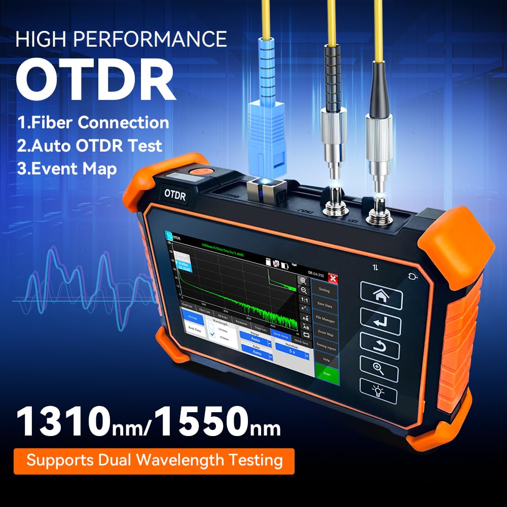 New Upgraded OTDR Optical Fiber Tester, Fiber Network Tester Support Event Map Optical Power Meter OLS(Loss Test) VFL LS(Light Source) Length Ping POE Test, IP Scan RJ45 Network Tools