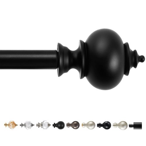 Deconovo Heavy-Duty Black Curtain Rod, Adjustable 48-84 Inch Long Rods for Windows, Decorative Telescoping Window Rod, 3/4 Inch Metal Tube for Curtains, Easy Install, Wall‑Mount Hardware Included
